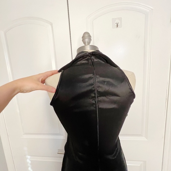 Vintage 1990s Black Ruched Tuxedo Style Dress Gown Tadashi Size 4 - Picture 5 of 7